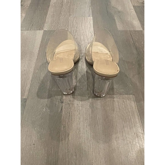 Shoedazzle Clear Top And Heel With Tan Bottom Open Back Mule Heels Sz 7 - Picture 2 of 5